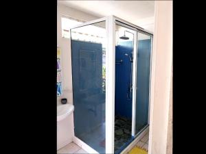 a shower with a glass door in a bathroom at MOOREA - Fare Nihei in Maharepa