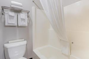 La salle de bains est pourvue de toilettes, d'une douche et de serviettes. dans l'établissement Baymont by Wyndham Missoula, à Missoula 18 autres photos
