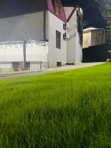 un campo de césped verde junto a un edificio en HOTEL SUNRISE en Kutaisi