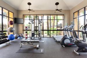 un gimnasio con cintas de correr, equipo cardiovascular y ventanas en Courtyard Tampa Westshore/Airport, en Tampa