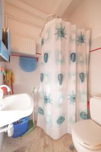 艾萊納斯的住宿－Olive Apartments Elaionas，一间带卫生间和淋浴帘的浴室