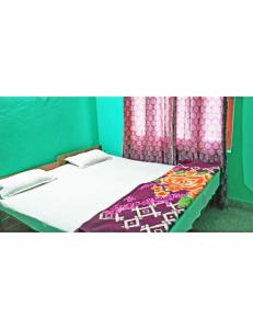 een bed in een groene kamer met bij Hotel Shri Vishwanath, Chinyalisour in Chhām