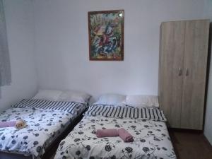 a bedroom with two beds and a picture on the wall at Pensiunea Floare de Colt in Beliş
