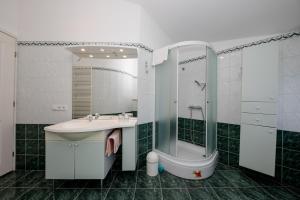 a bathroom with a sink and a shower at Julija Crnic in Barbat na Rabu