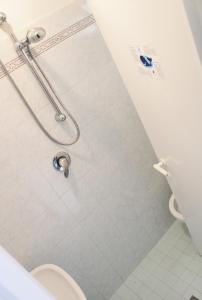łazienka z toaletą i prysznicem w obiekcie Hotel Gialpina w Rimini