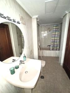 a bathroom with a white sink and a mirror at LA BOTICA DEL MONASTERIO in Sahagún