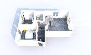 a rendering of a living room floor plan at Ilmpartment - Vollausstattung - Boxspringbett - Wi-Fi - Netflix in Ilmenau