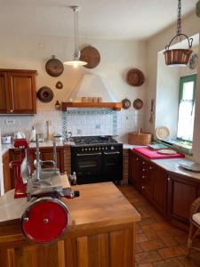 eine Küche mit einer roten Maschine auf einer Theke in der Unterkunft Casa di Pepi, Kras Carso 