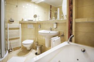 łazienka z wanną, toaletą i umywalką w obiekcie Hotel Eroplán w mieście Rožnov pod Radhoštěm