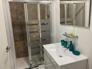 a bathroom with a shower and a sink and a shower at Alojamiento con habitaciones dobles y baño privado in Valencia