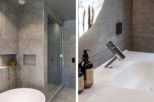 a bathroom with a sink and a shower at Villa Sara in Landvetter