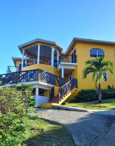 una casa amarilla con una palmera delante de ella en Bellevue hideaway en Gros Islet