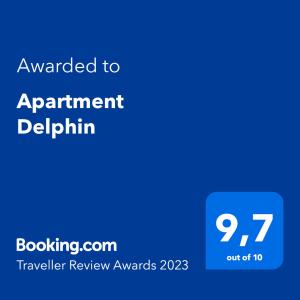 Certifikát, hodnocení, plakát nebo jiný dokument vystavený v ubytování Apartment Delphin