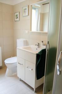 een badkamer met een wastafel en een toilet bij Bodó apartman 2 in Hévíz