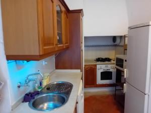 a small kitchen with a sink and a refrigerator at Retiro d'Azenha in Almoster