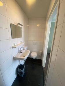 a white bathroom with a sink and a toilet at Het Wapen van Aelden in Aalden +16 photos