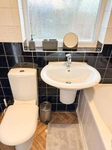 a bathroom with a toilet and a sink at Modern Town House - Coventry in Coventry