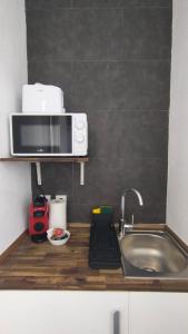 a kitchen counter with a sink and a microwave at Small and Cozy Rooms - G10 in Valencia