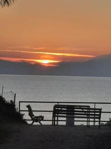 尼坡帝的住宿－Casa Olena，日落时在海洋前的长凳