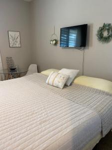 1 dormitorio con 1 cama y TV en la pared en Deluxe king Prívate Suite en Litchfield Park
