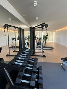 un gimnasio con cintas de correr y equipos de ejercicio en Hotel Almirante, en Alicante