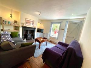 a living room with two couches and a fireplace at Little Tern - Rye Harbour - Games room & Office in Rye Harbour