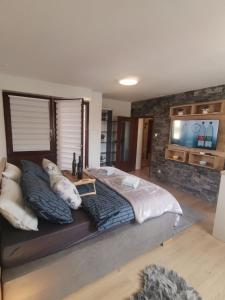 a bedroom with a large bed and a flat screen tv at Apartman Anamaria in Gospić