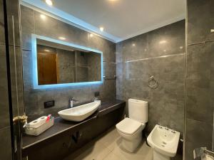 a bathroom with a sink and a toilet and a mirror at Departamento a estrenar. A 20 metros de peatonal in Mendoza