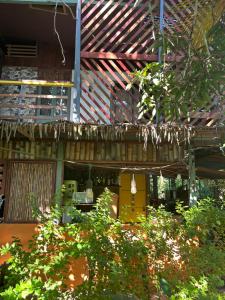 a building with a wooden roof and some plants at Orgánico Punta Riel in Cahuita