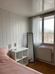 布龍的住宿－Le Parilly- Appartement 3 chambres-Parc Parilly，白色卧室配有床和镜子