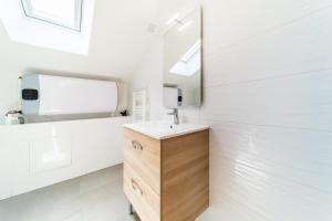 La salle de bains est pourvue d'un lavabo et d'un miroir. dans l'établissement Le Pelisson 6 pers fonctionnel Gratte Ciel, à Villeurbanne