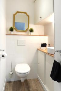 ein Badezimmer mit einem weißen WC und einem Waschbecken in der Unterkunft Cocon de ville in Issoire