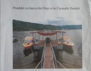 ein Buch mit zwei Booten auf einem Dock im Wasser in der Unterkunft Apartament Renata in Orşova