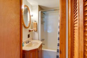 MorrisdaleにあるHistoric Morrisdale Area Cabin with Deck and Fireplaceの洗面台とシャワー付きのバスルーム +19枚の写真