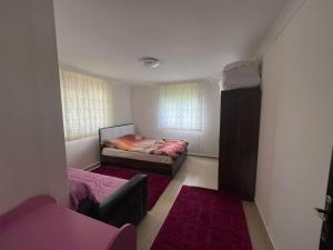 1 dormitorio pequeño con 1 cama y 1 sofá en Aile Dağ evi, en Arsin