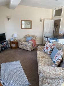 a living room with two couches and a television at Salcombe View in Kingsbridge