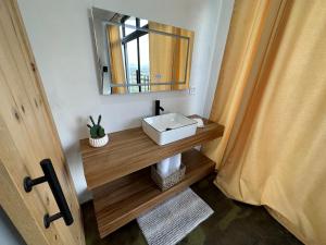 een badkamer met een wastafel en een spiegel bij Villa Loar, Valle de Guadalupe in El Porvenir