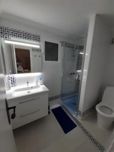 ein Bad mit einer Dusche, einem Waschbecken und einem WC in der Unterkunft Casa Mirador in Alicante