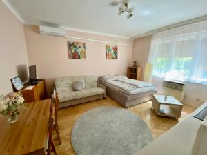 sala de estar con sofá y mesa en Révay Apartment en Szeged