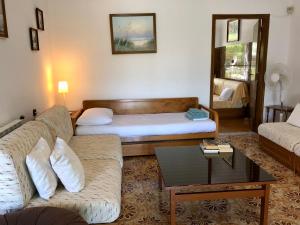 a living room with a couch and a bed at Lemon tree's house in Kalavárda