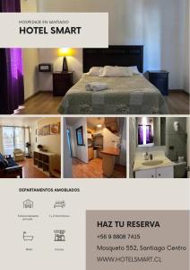 un collage de tres fotos de un apartamento de hotel en Hotel Smart Bellas Artes, en Santiago