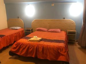 Un dormitorio con una cama y una bandeja. en EUCALYPTUS POTOSI, en Potosí