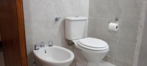 a bathroom with a white toilet and a sink at Departamento Del Sol (Esquel-Chubut) in Esquel