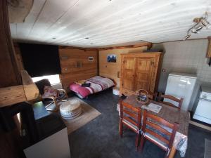 a small living room with a bed and a kitchen at Studio l'Étoile in Saint-Jean-dʼArves +11 photos