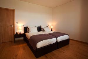 a bedroom with a large bed with two lamps on the side at Casa Da Quinta De Vale D' Arados in Mesão Frio +21 photos