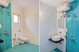 two pictures of a bathroom with a toilet and a sink at Sagar Villa in Mahabaleshwar