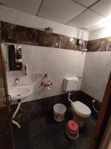 Mandav Hills Resort & Film City في Māndu: حمام مع حوض ومرحاض وحوض +71 صورة