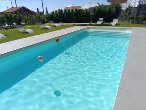 - une piscine d'eau bleue dans la cour dans l'établissement Orchidea dell'Etna, à Zafferana Etnea