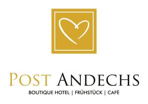 ein Logo für ein Hotel mit einem Herzen auf einem Bild in der Unterkunft Boutique Hotel POST ANDECHS in Andechs