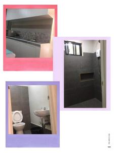2 immagini di un bagno con servizi igienici e lavandino di Maila's Lodging House a Casisang